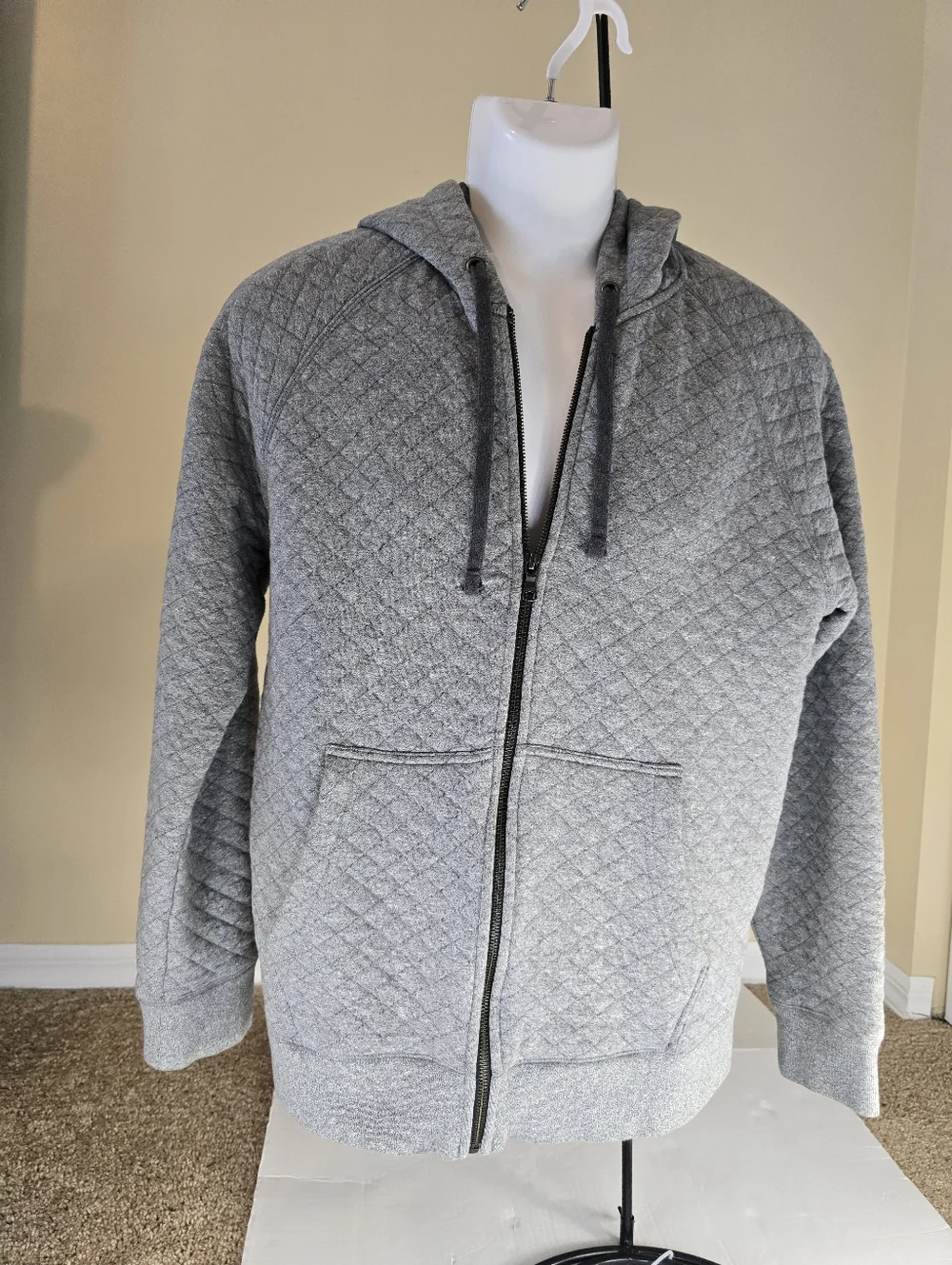 Banana Republic Mens Large Quilted Front Pocket Full Zip Hoodie Sweater Gray